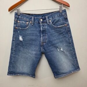 Levis 501 Original Fit Mens‎ Denim Shorts Blue Medium Wash Distressed W29 L9